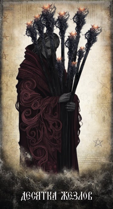 Карта Таро Десятка Жезлов