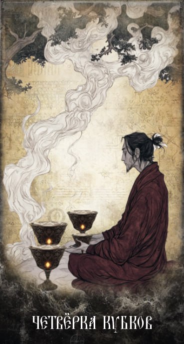 Карта Таро Четвёрка Кубков