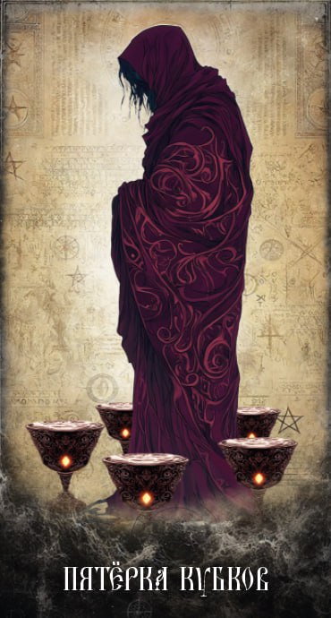 Карта Таро Пятёрка Кубков