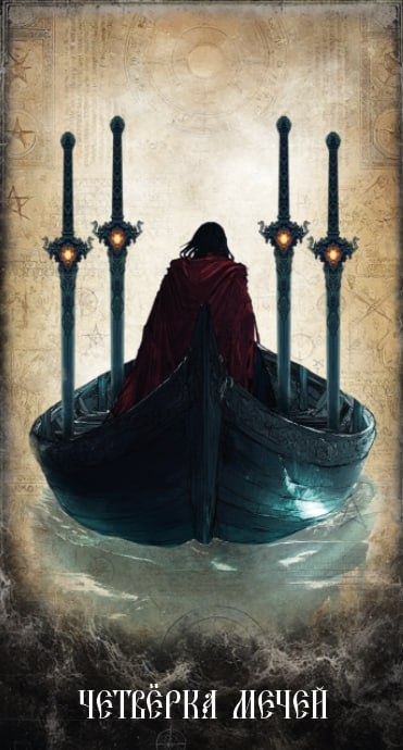 Карта Таро Четвёрка Мечей