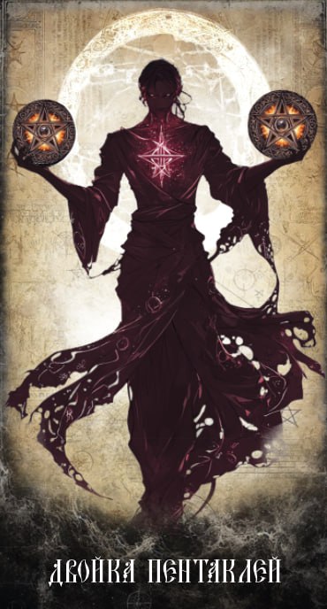 Карта Таро Двойка Пентаклей