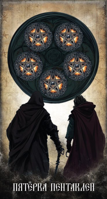 Карта Таро Пятёрка Пентаклей