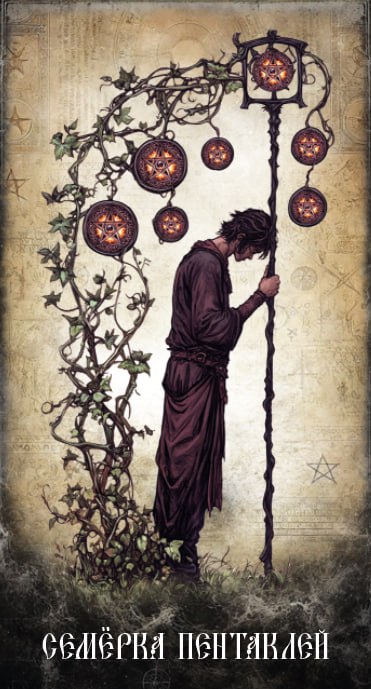 Карта Таро Семёрка Пентаклей