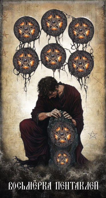 Карта Таро Восьмёрка Пентаклей