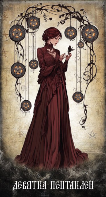 Карта Таро Девятка Пентаклей